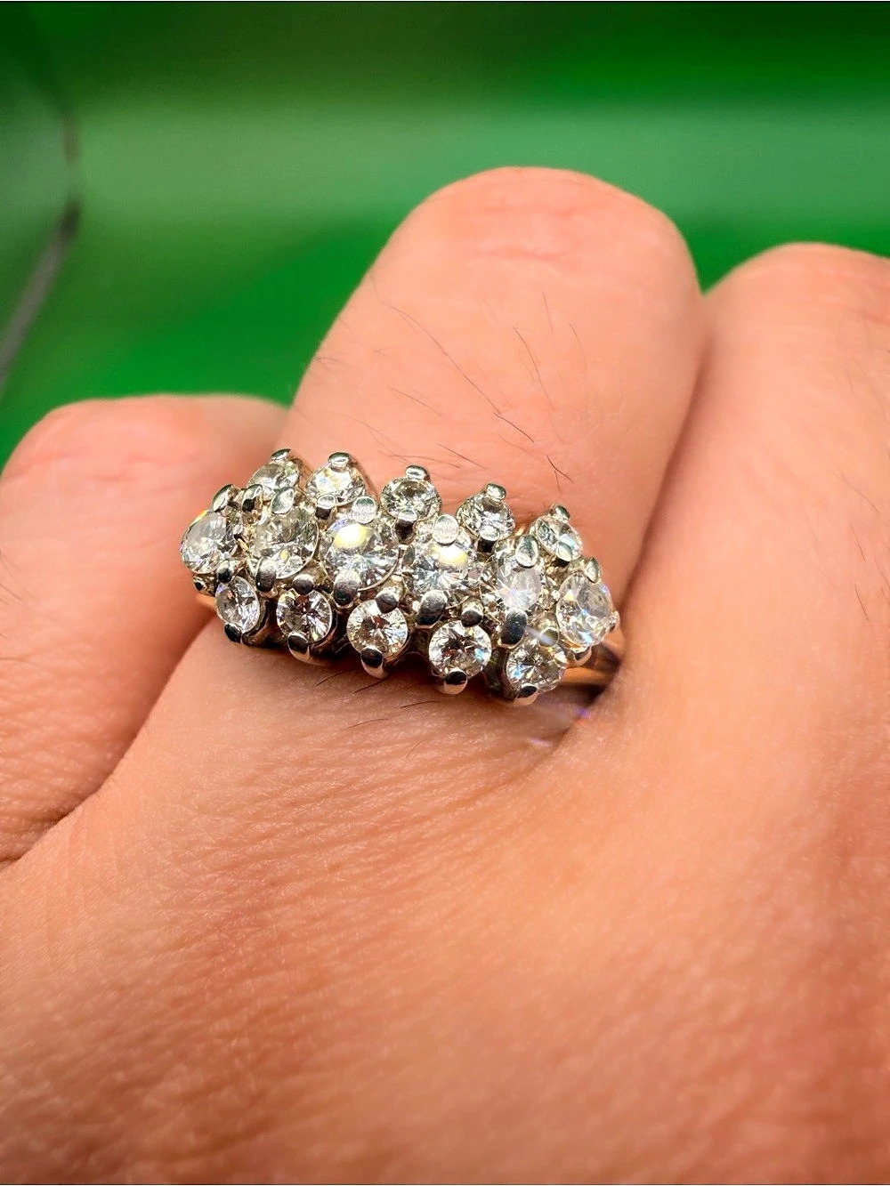 14k Vintage 1 Ctw Triple Row Diamond Ring in White & Gold Size 7.75.